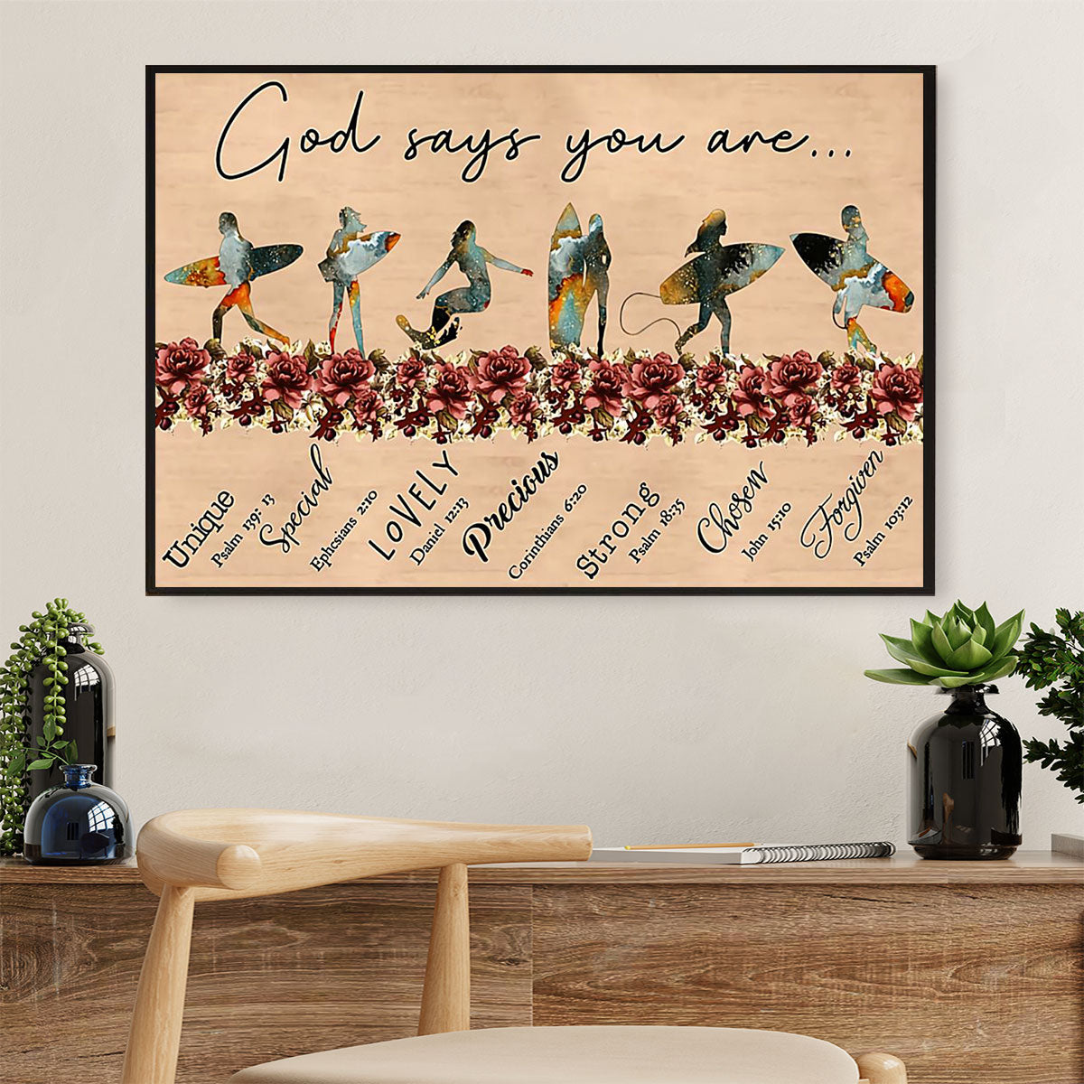Water Surfing Canvas Wall Art Prints | God Says You Are | Home Décor Gift for Beach Surfer