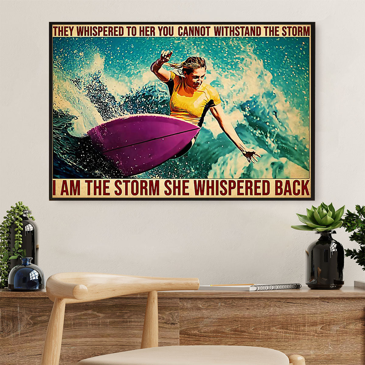 Water Surfing Canvas Wall Art Prints | Girl Surfer | Home Décor Gift for Beach Surfer