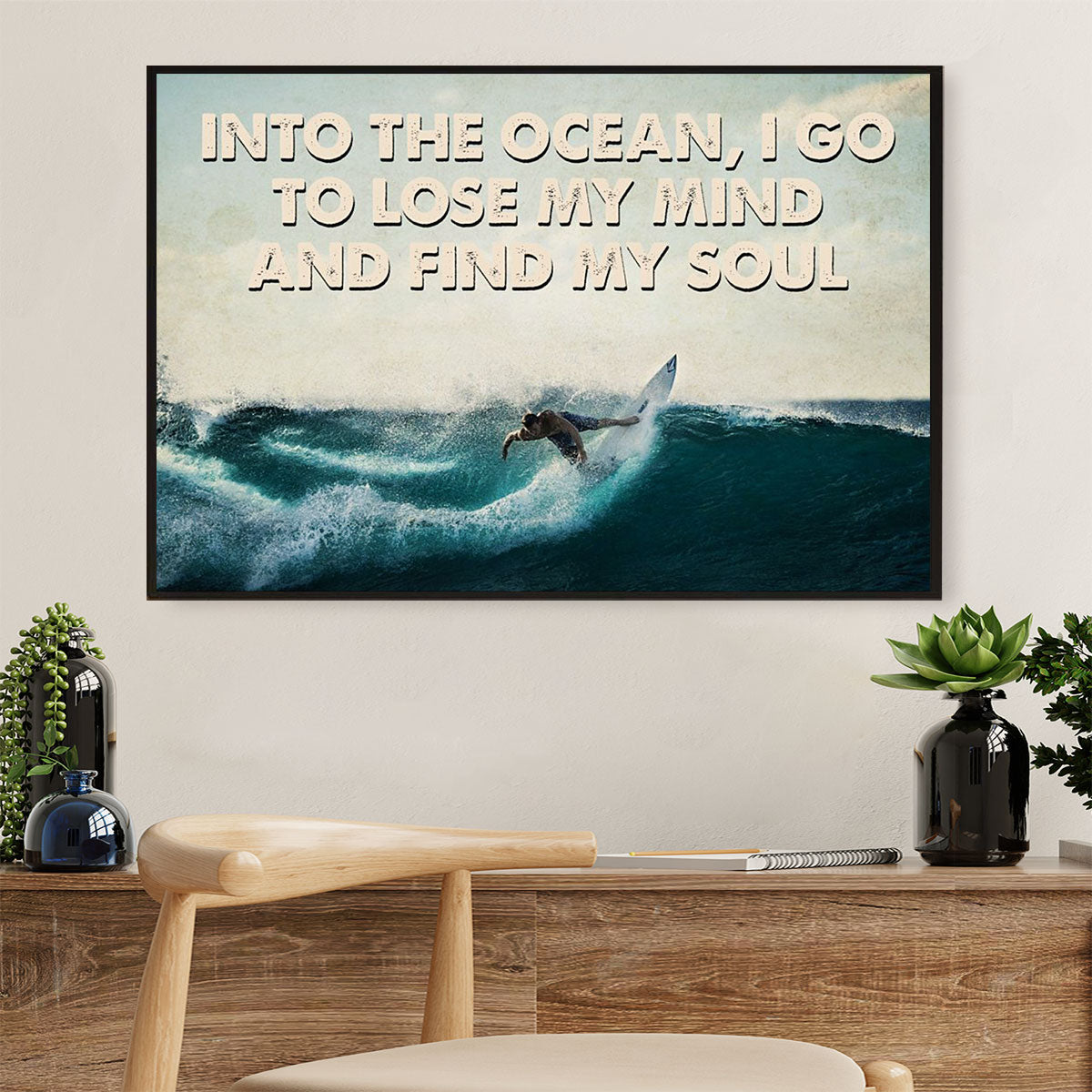 Water Surfing Canvas Wall Art Prints | Into The Ocean I Go | Home Décor Gift for Beach Surfer
