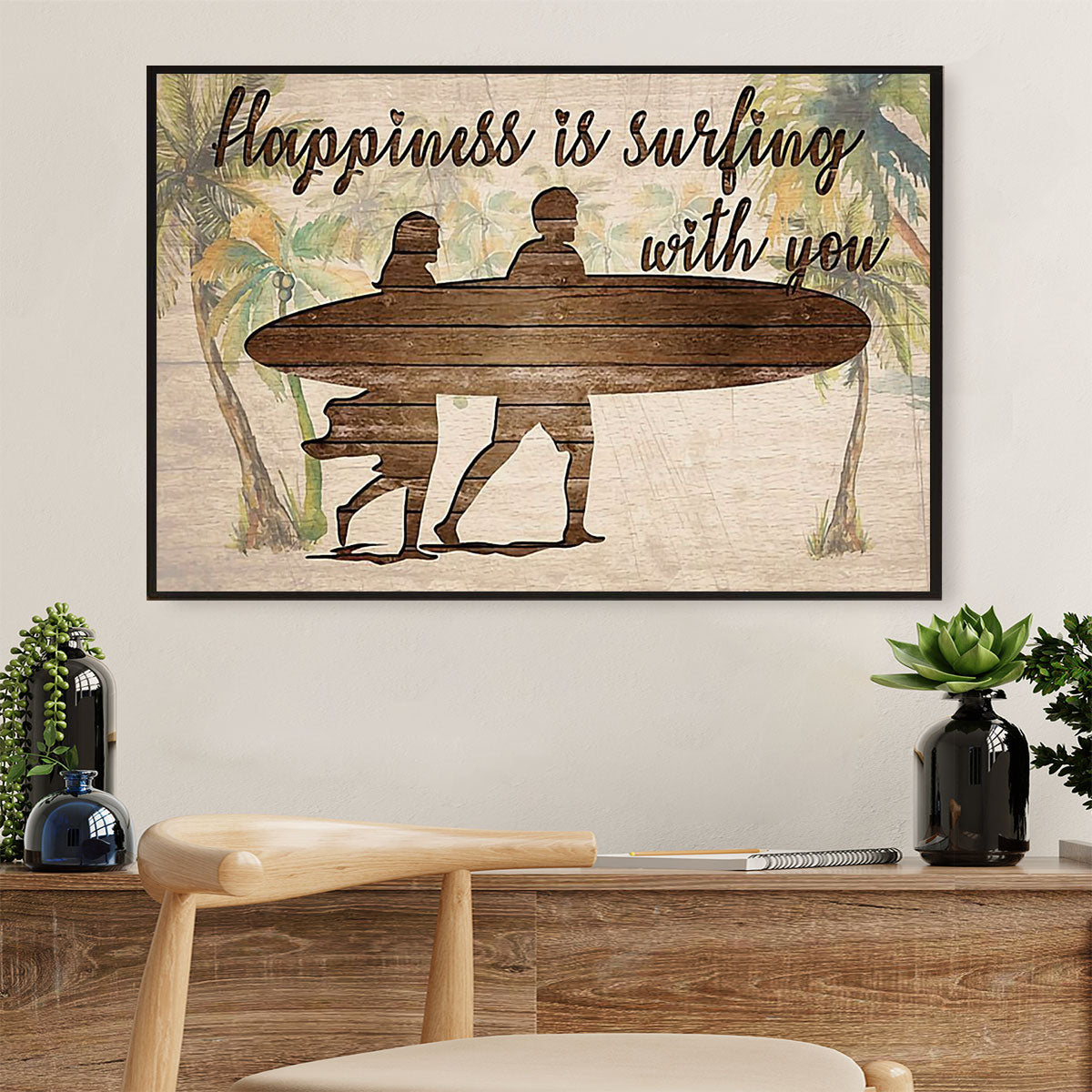 Water Surfing Canvas Wall Art Prints | Couple Husband & Wife, Girlfriend & Boyfriend | Home Décor Gift for Beach Surfer