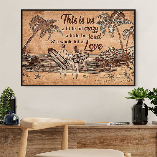 Water Surfing Poster Prints | Couple Love Surfer | Wall Art Gift for Beach Surfer