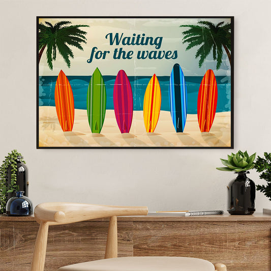 Water Surfing Poster Prints | Waiting For The Waves | Wall Art Gift for Beach Surfer