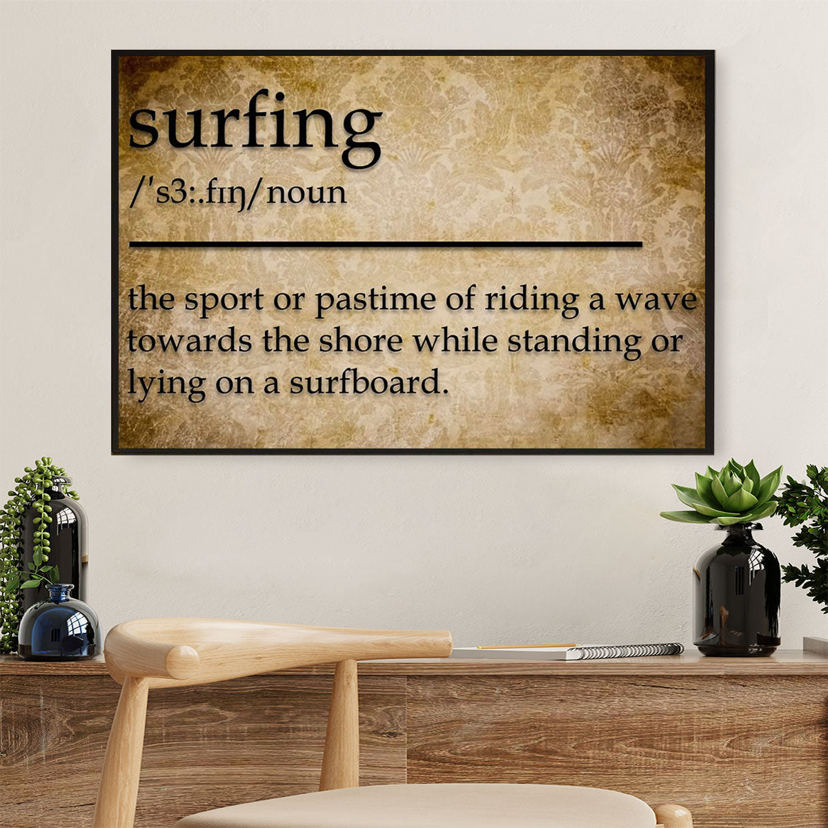 Water Surfing Poster Prints | Surfing Definition | Wall Art Gift for Beach Surfer