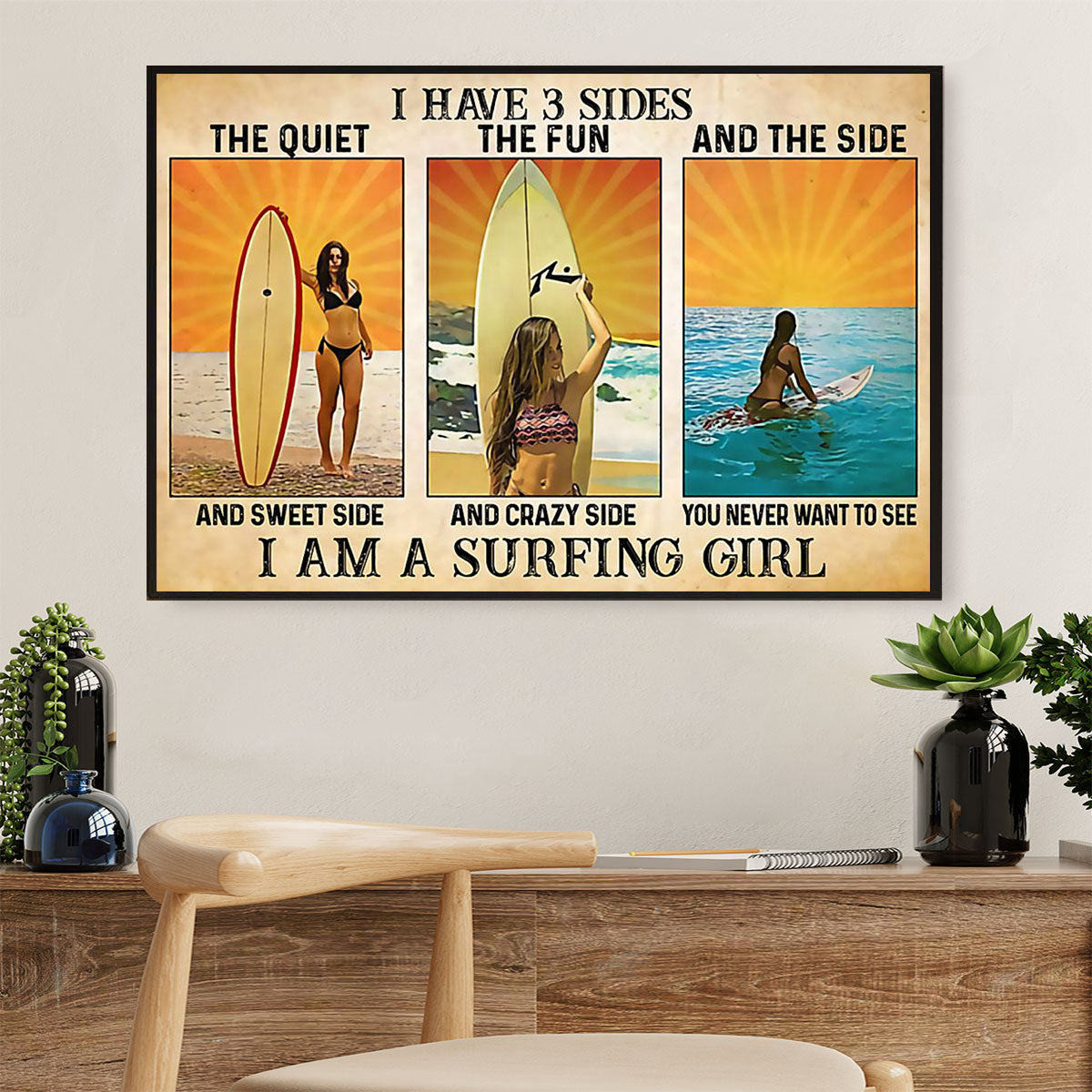 Water Surfing Poster Prints | Surfing Girl | Wall Art Gift for Beach Surfer