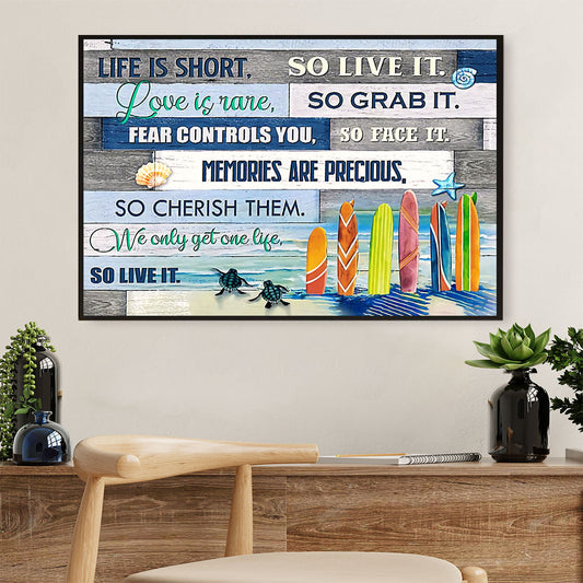 Water Surfing Poster Prints | Life Is Short | Wall Art Gift for Beach Surfer