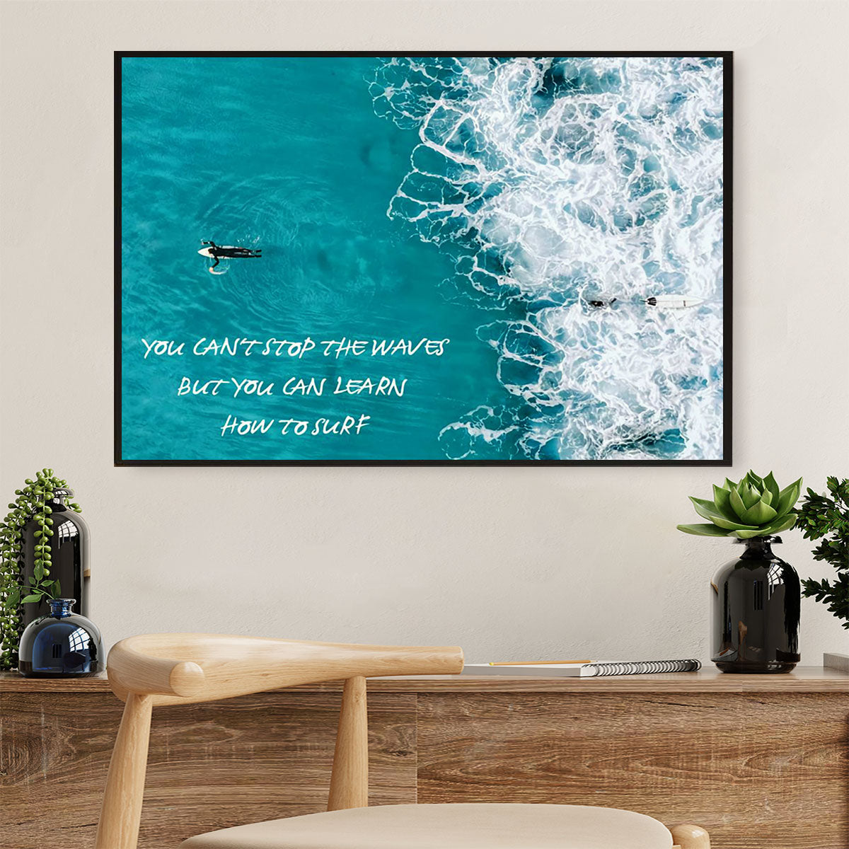 Water Surfing Canvas Wall Art Prints | You Can Learn To Surf | Home Décor Gift for Beach Surfer
