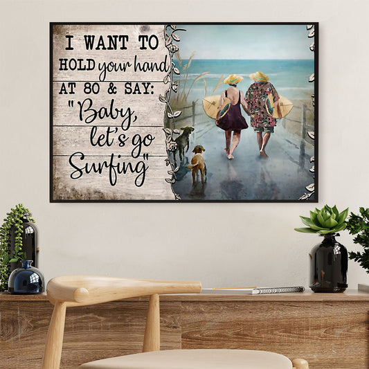 Water Surfing Poster Prints | Couple Husband Wife | Wall Art Gift for Beach Surfer