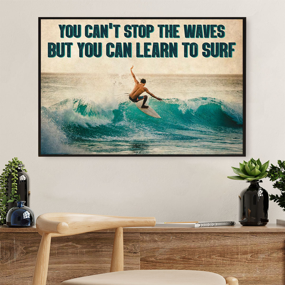 Water Surfing Poster Prints | You Can Learn To Surf | Wall Art Gift for Beach Surfer