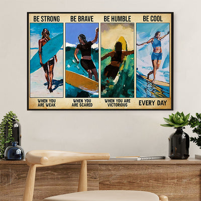 Water Surfing Canvas Wall Art Prints | Girl Surfer | Home Décor Gift for Beach Surfer