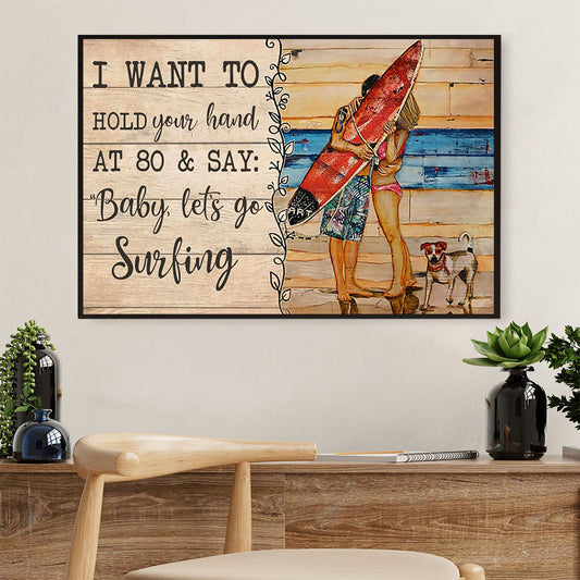Water Surfing Poster Prints | Couple Girlfriend & Boyfriend Husband Wife | Wall Art Gift for Beach Surfer