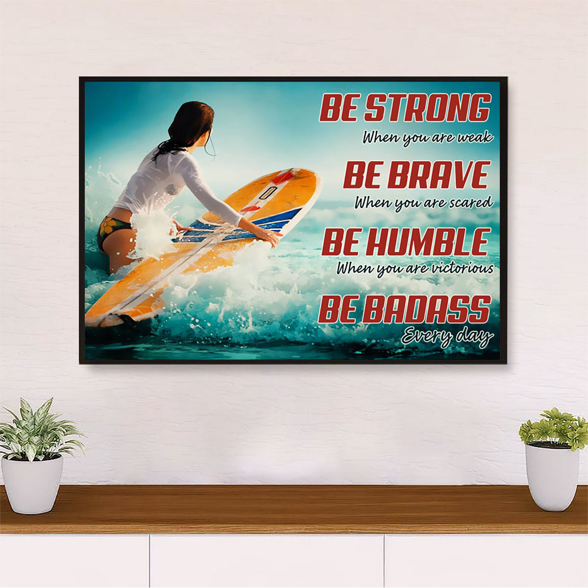 Water Surfing Poster Prints | Girl Surfer | Wall Art Gift for Beach Surfer