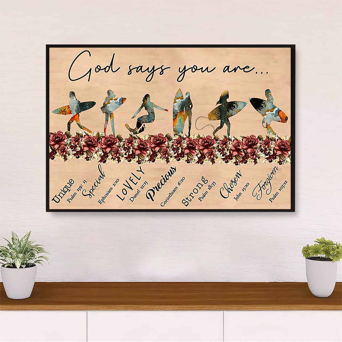 Water Surfing Poster Prints | God Says You Are | Wall Art Gift for Beach Surfer