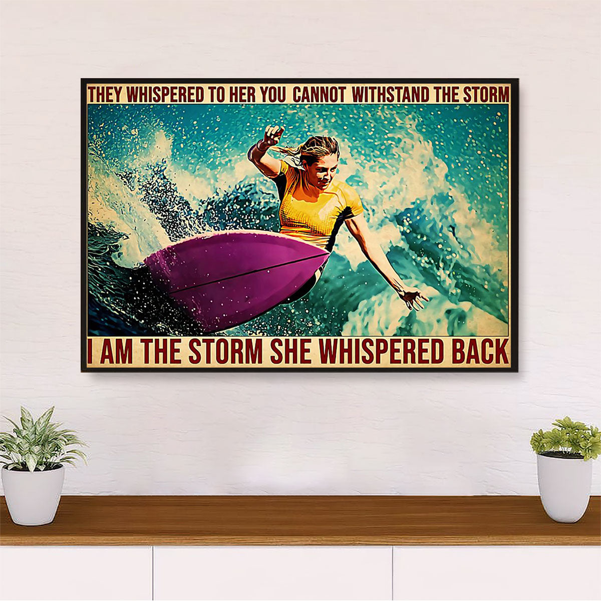 Water Surfing Canvas Wall Art Prints | Girl Surfer | Home Décor Gift for Beach Surfer