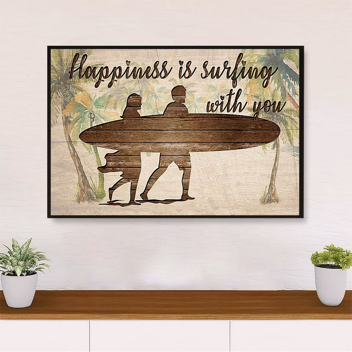 Water Surfing Canvas Wall Art Prints | Couple Husband & Wife, Girlfriend & Boyfriend | Home Décor Gift for Beach Surfer