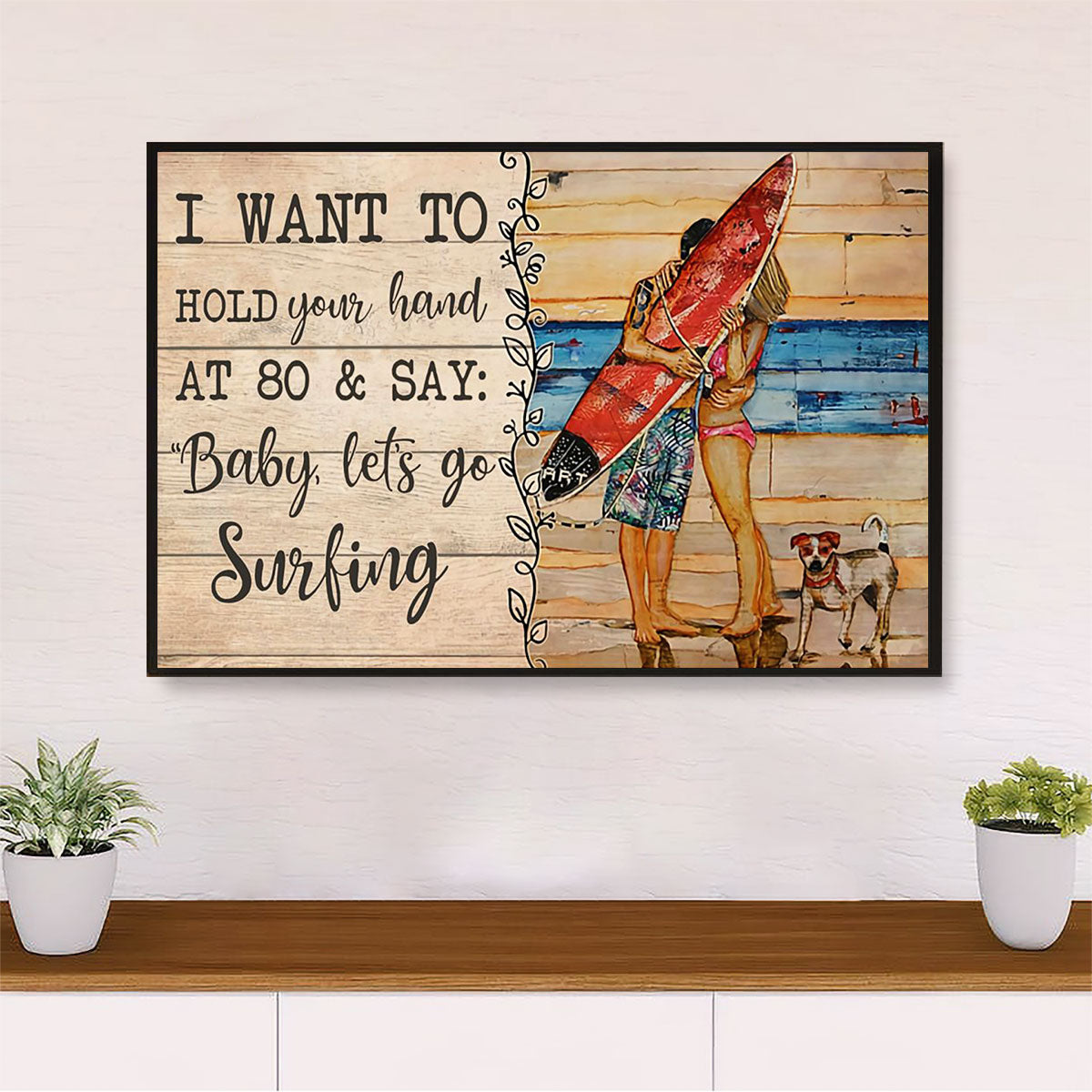 Water Surfing Canvas Wall Art Prints | Couple Girlfriend & Boyfriend Husband Wife | Home Décor Gift for Beach Surfer