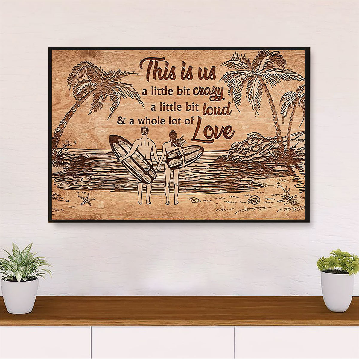 Water Surfing Canvas Wall Art Prints | Couple Love Surfer | Home Décor Gift for Beach Surfer