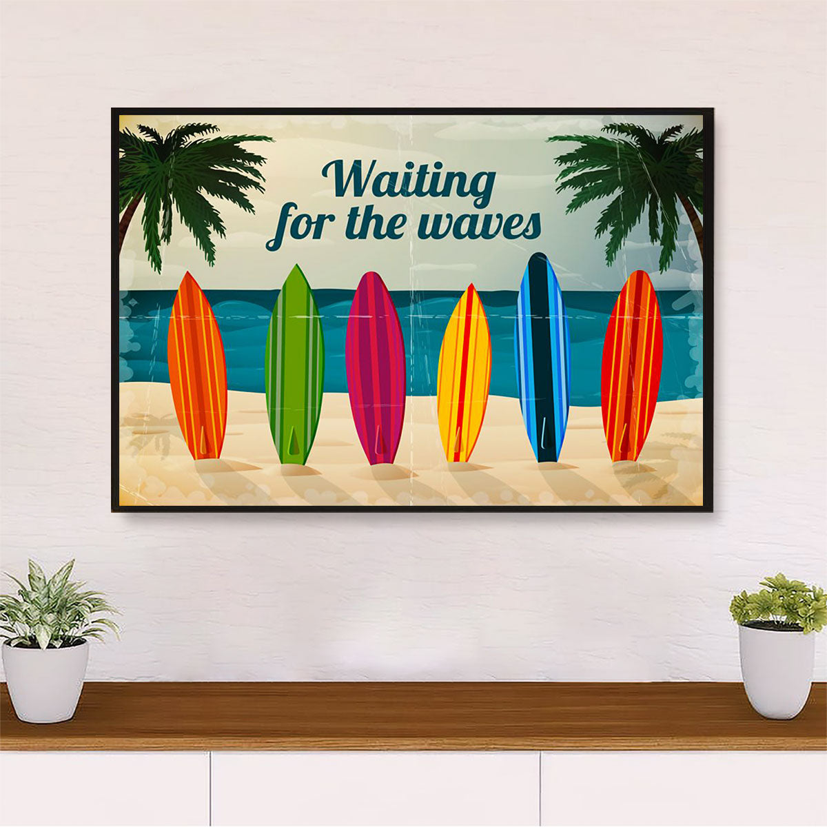 Water Surfing Canvas Wall Art Prints | Waiting For The Waves | Home Décor Gift for Beach Surfer