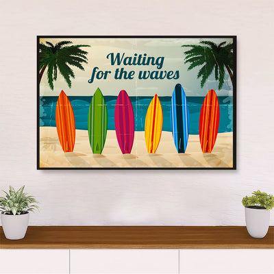Water Surfing Poster Prints | Waiting For The Waves | Wall Art Gift for Beach Surfer