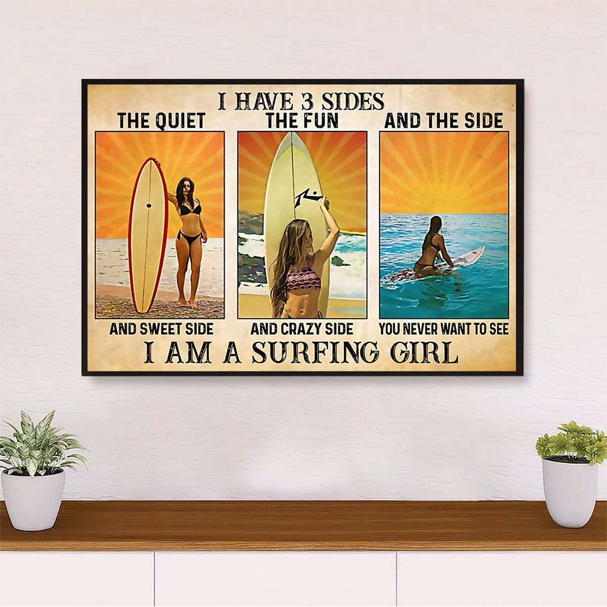 Water Surfing Canvas Wall Art Prints | Surfing Girl | Home Décor Gift for Beach Surfer