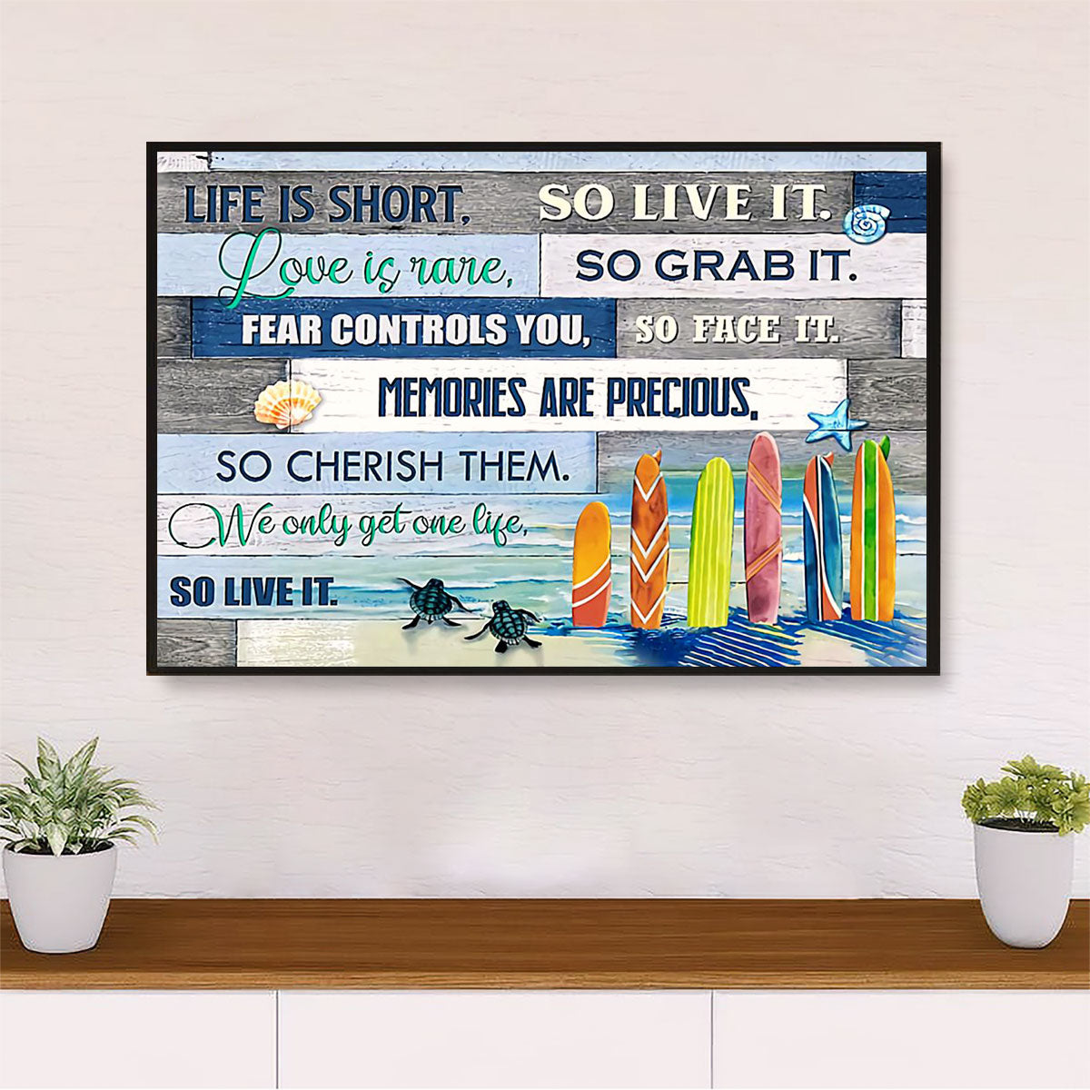 Water Surfing Poster Prints | Life Is Short | Wall Art Gift for Beach Surfer