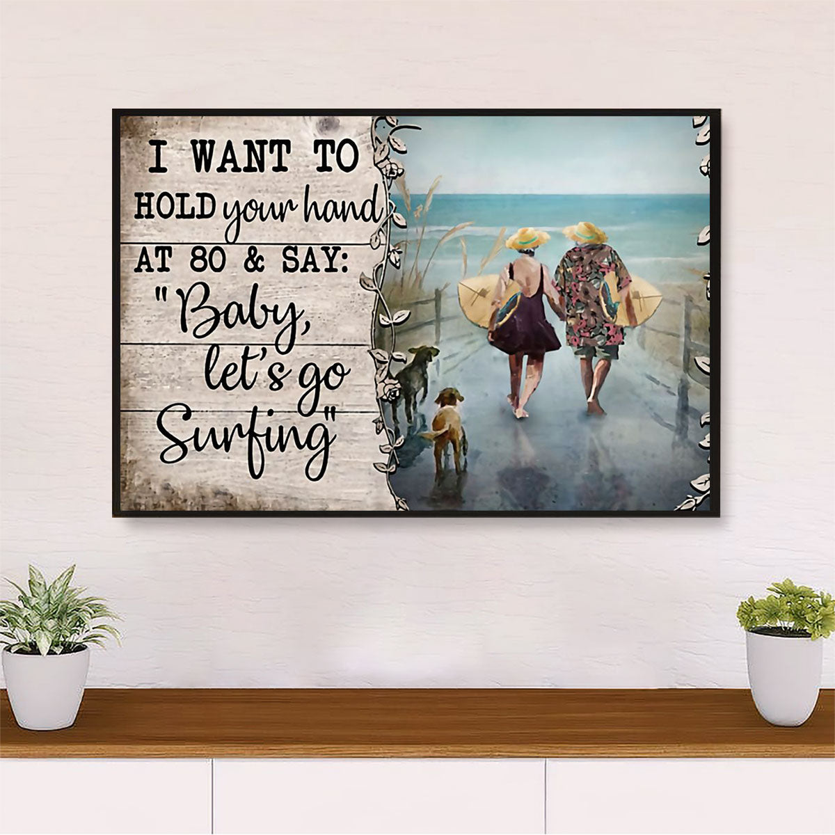 Water Surfing Poster Prints | Couple Husband Wife | Wall Art Gift for Beach Surfer