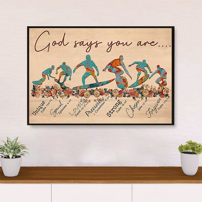 Water Surfing Canvas Wall Art Prints | God Says You Are | Home Décor Gift for Beach Surfer