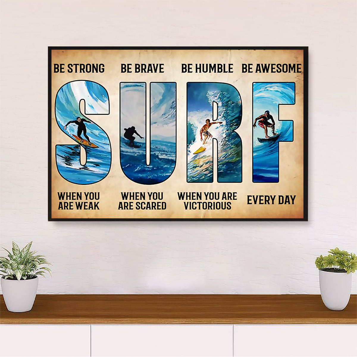 Water Surfing Poster Prints | SURF | Wall Art Gift for Beach Surfer