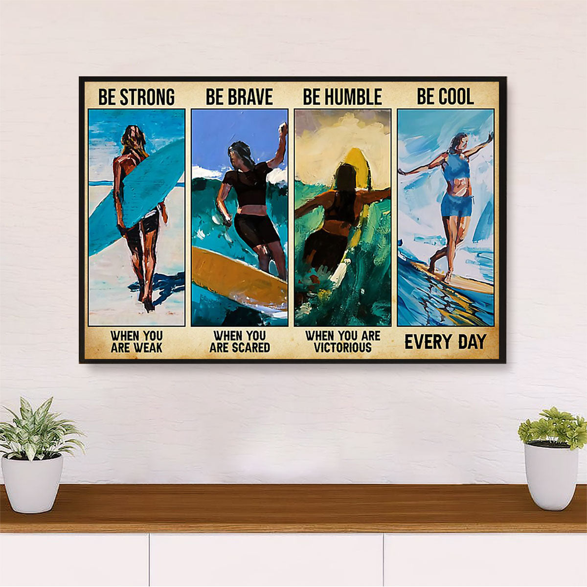Water Surfing Poster Prints | Girl Surfer | Wall Art Gift for Beach Surfer