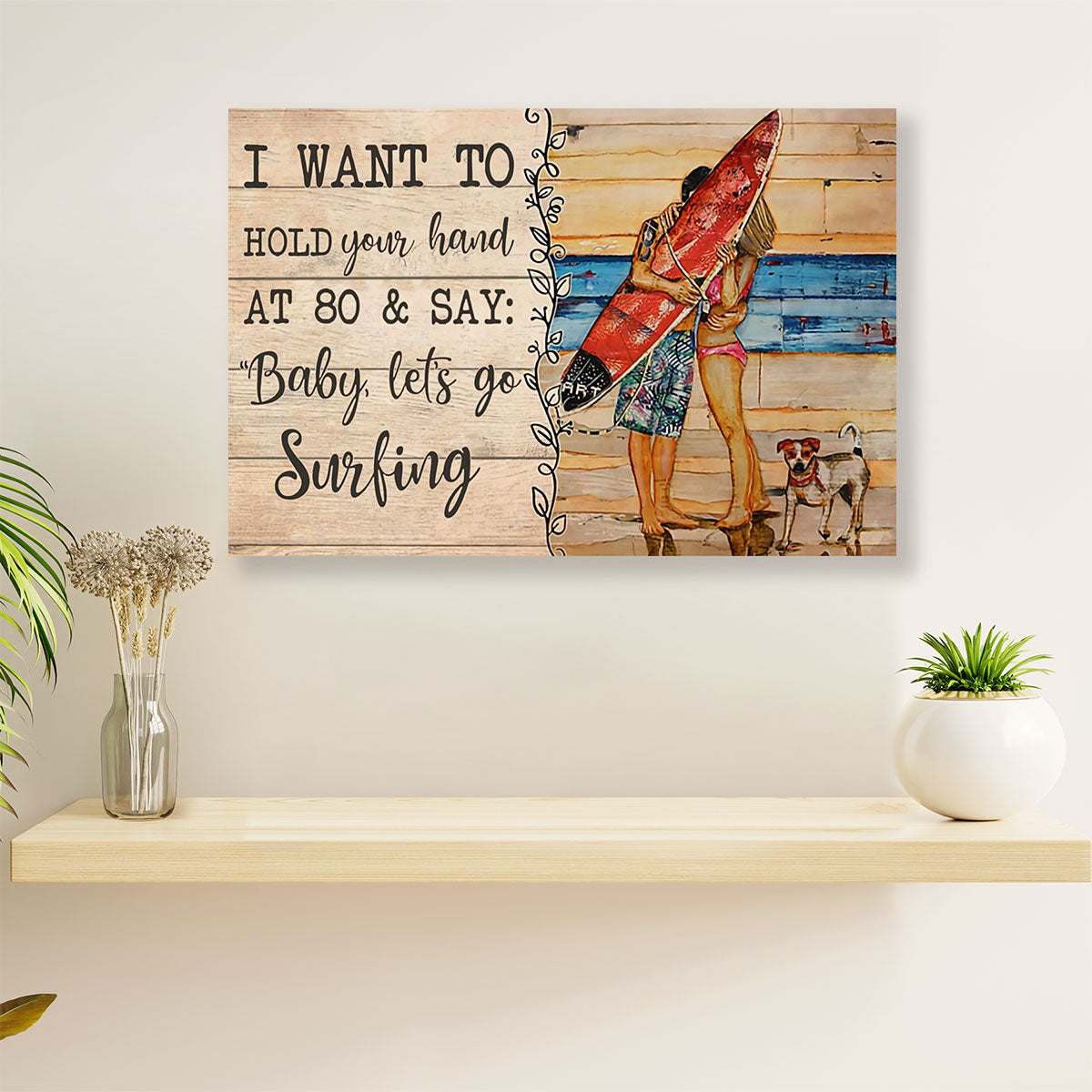 Water Surfing Canvas Wall Art Prints | Couple Girlfriend & Boyfriend Husband Wife | Home Décor Gift for Beach Surfer