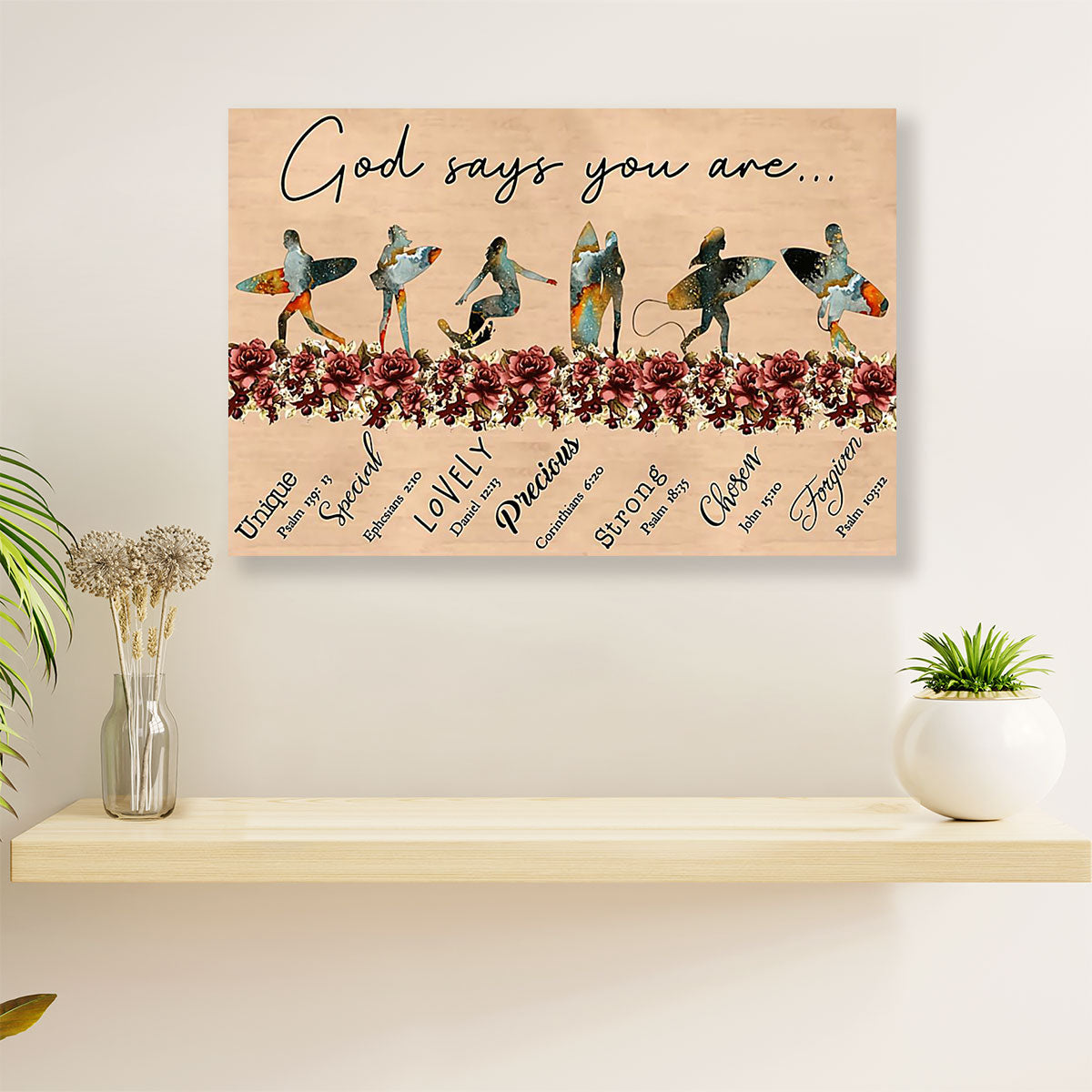 Water Surfing Poster Prints | God Says You Are | Wall Art Gift for Beach Surfer
