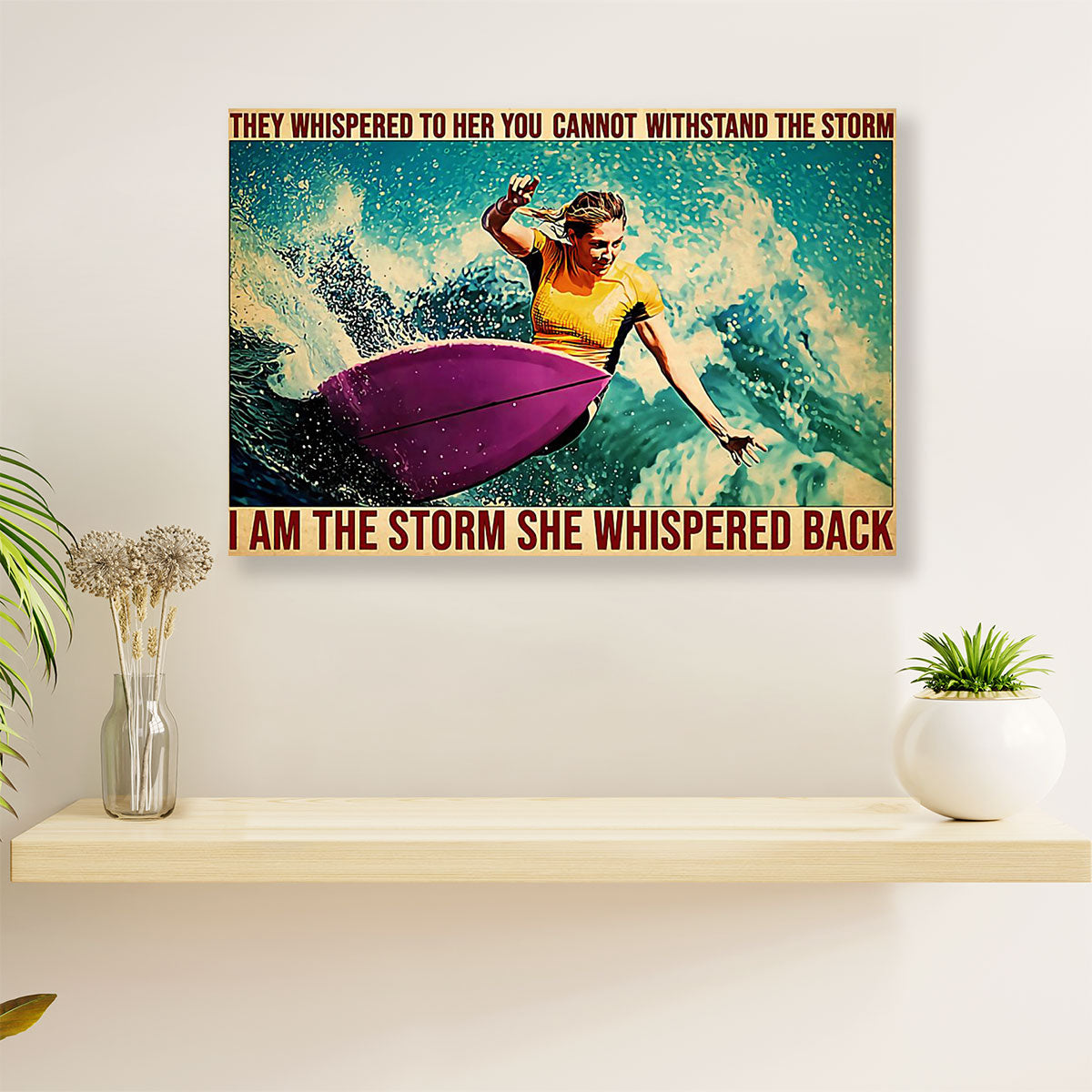 Water Surfing Canvas Wall Art Prints | Girl Surfer | Home Décor Gift for Beach Surfer