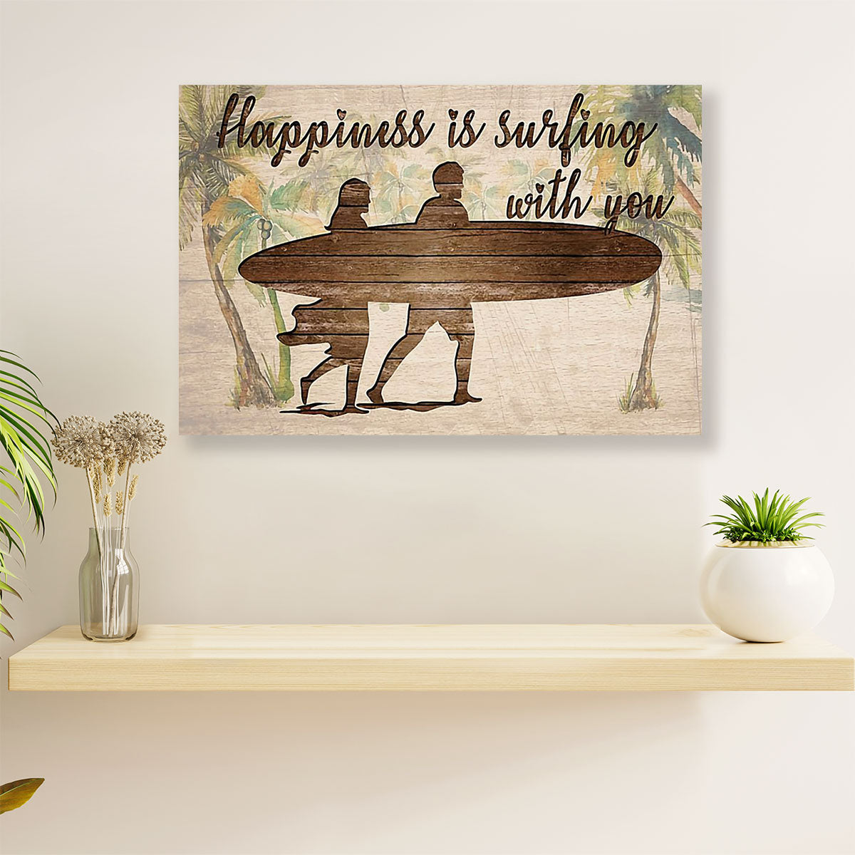 Water Surfing Canvas Wall Art Prints | Couple Husband & Wife, Girlfriend & Boyfriend | Home Décor Gift for Beach Surfer