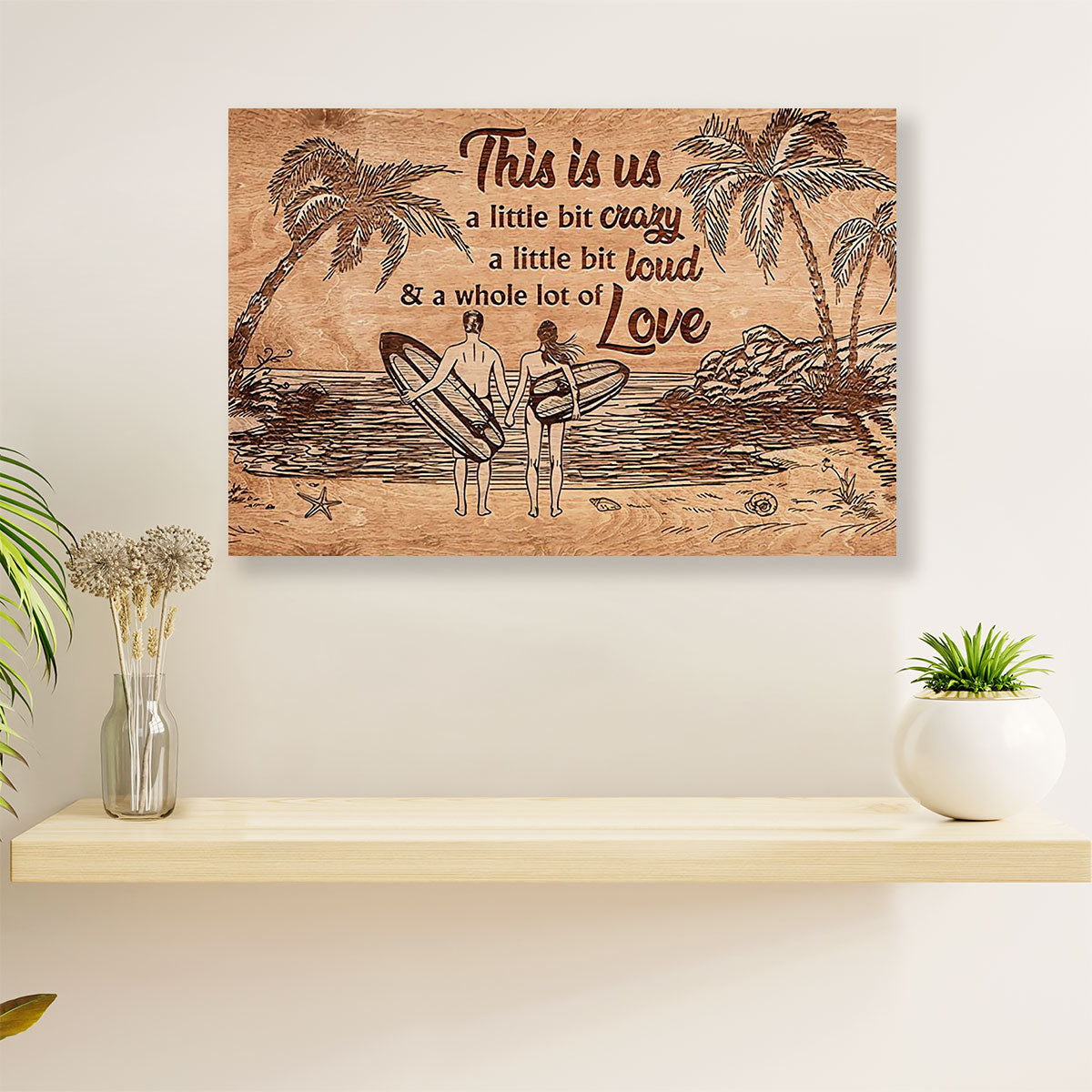 Water Surfing Poster Prints | Couple Love Surfer | Wall Art Gift for Beach Surfer