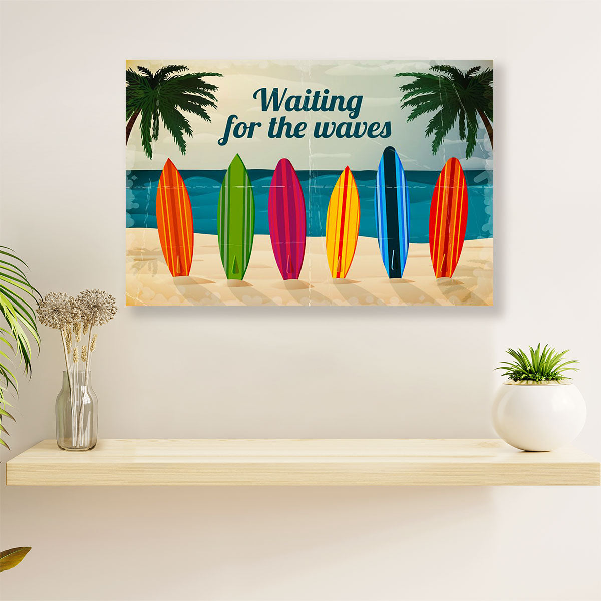Water Surfing Canvas Wall Art Prints | Waiting For The Waves | Home Décor Gift for Beach Surfer