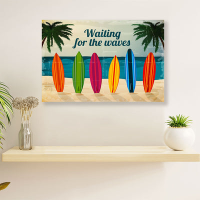 Water Surfing Poster Prints | Waiting For The Waves | Wall Art Gift for Beach Surfer