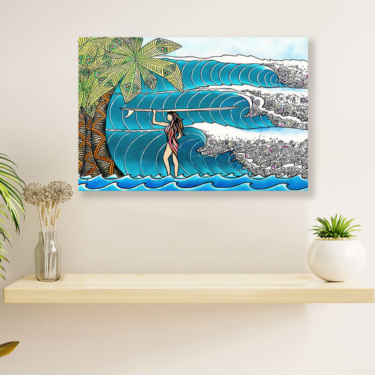 Water Surfing Canvas Wall Art Prints | Girl Surfer | Home Décor Gift for Beach Surfer