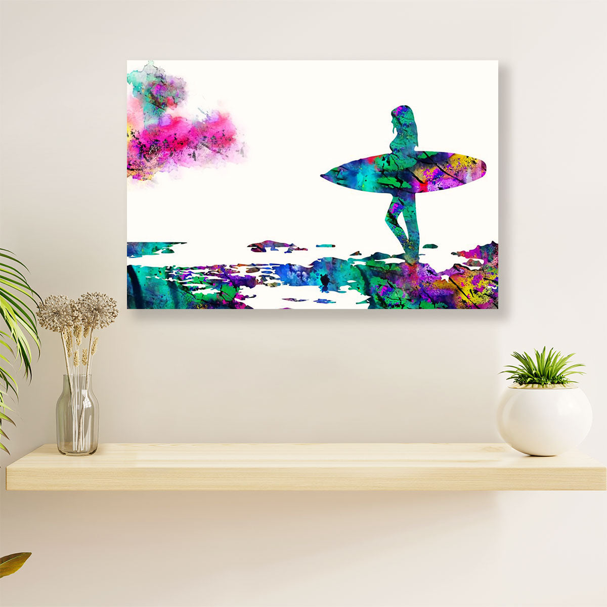 Water Surfing Poster Prints | Watercolor Girl Surfer Painting | Wall Art Gift for Beach Surfer