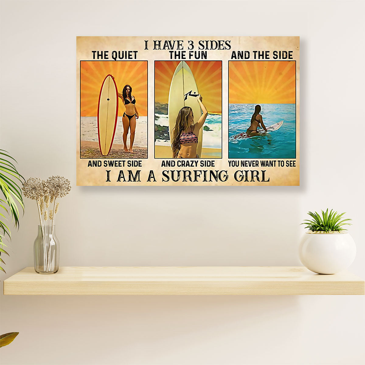 Water Surfing Poster Prints | Surfing Girl | Wall Art Gift for Beach Surfer