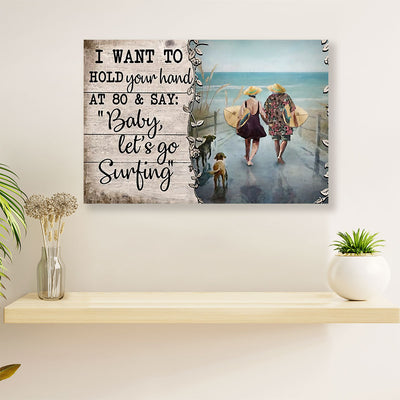 Water Surfing Poster Prints | Couple Husband Wife | Wall Art Gift for Beach Surfer