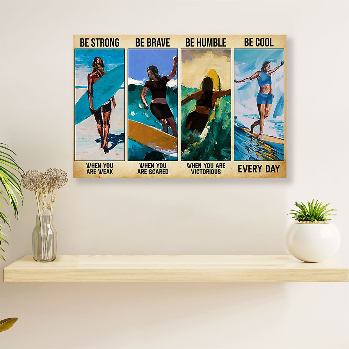 Water Surfing Poster Prints | Girl Surfer | Wall Art Gift for Beach Surfer
