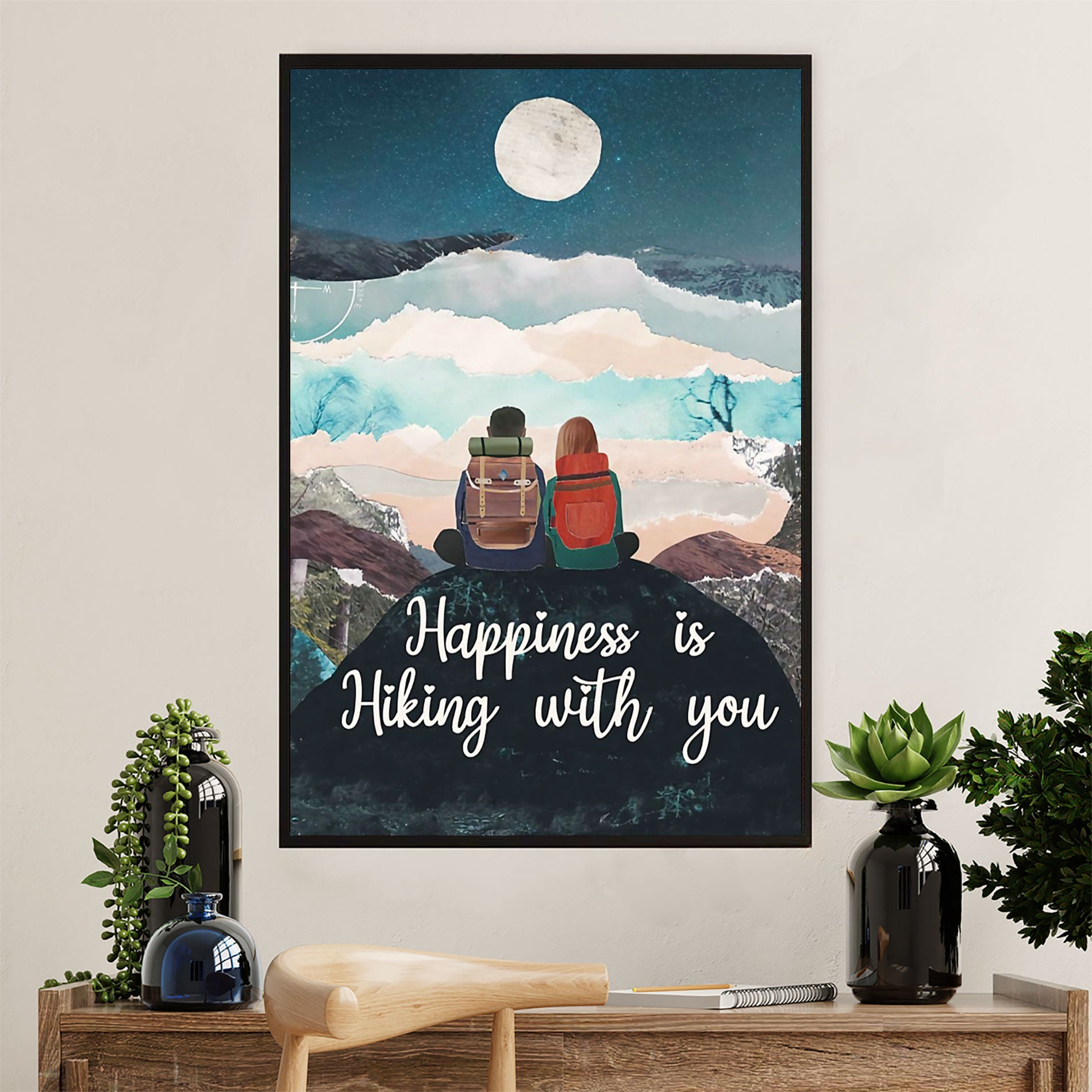 Hiking Poster Prints | Happiness Is Hiking With You | Wall Art Gift for Hiker