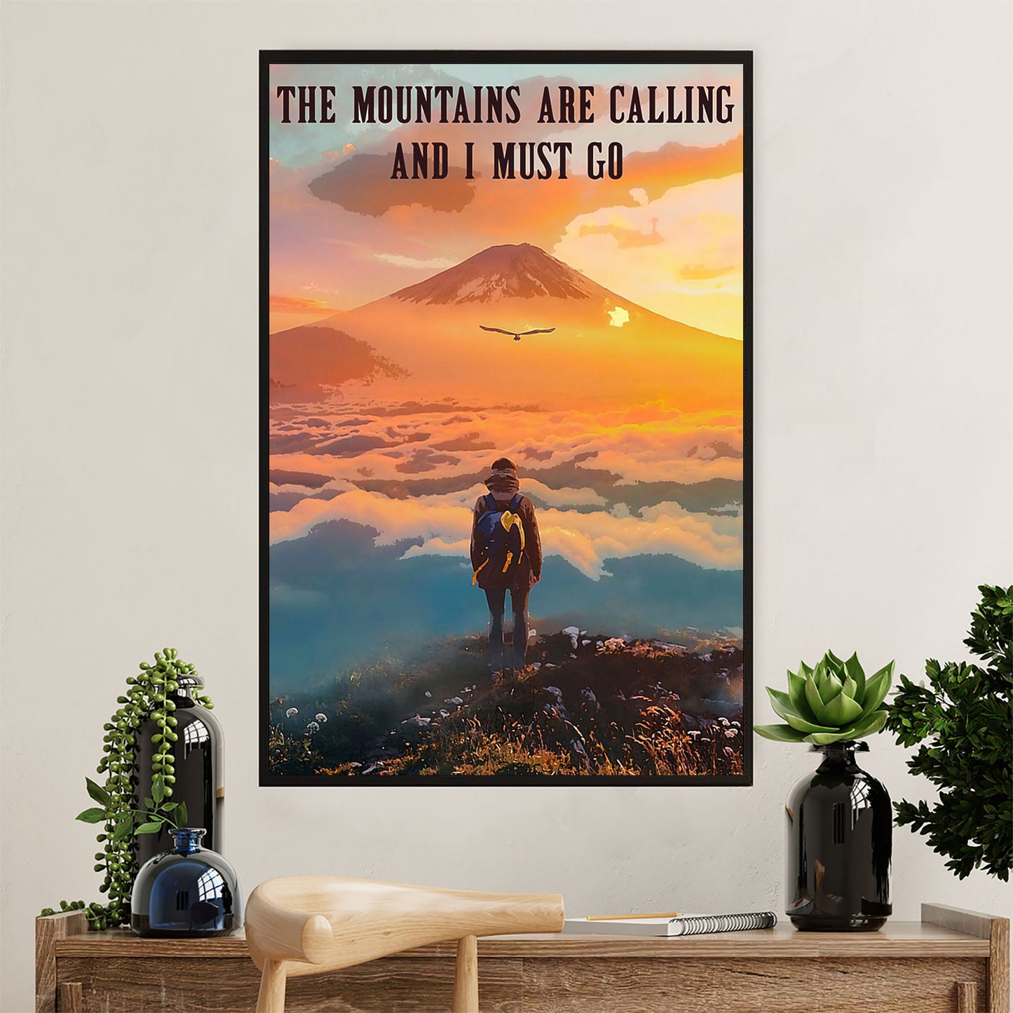 Hiking Canvas Wall Art Prints | The Mountains Are Calling | Home Décor Gift for Hiker