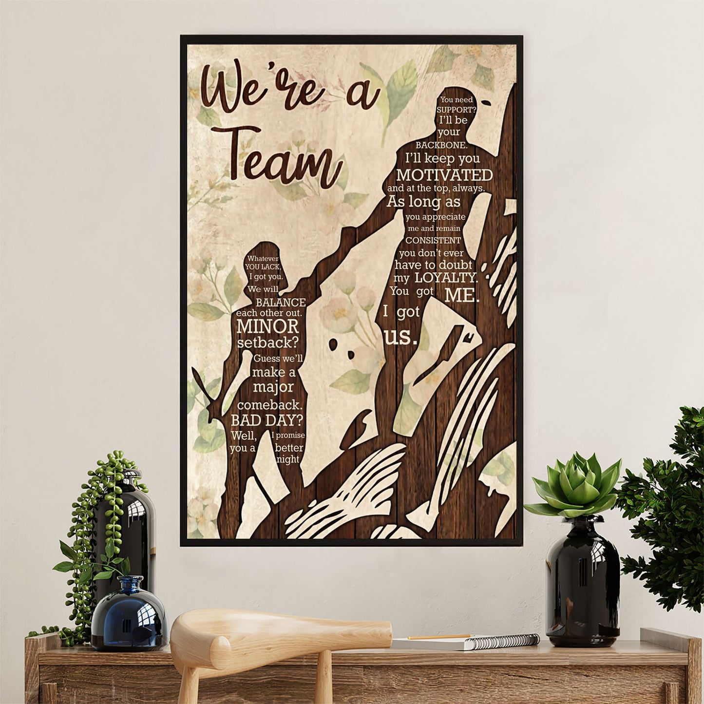 Hiking Canvas Wall Art Prints | Couple Loves - We're A Team | Home Décor Gift for Hiker