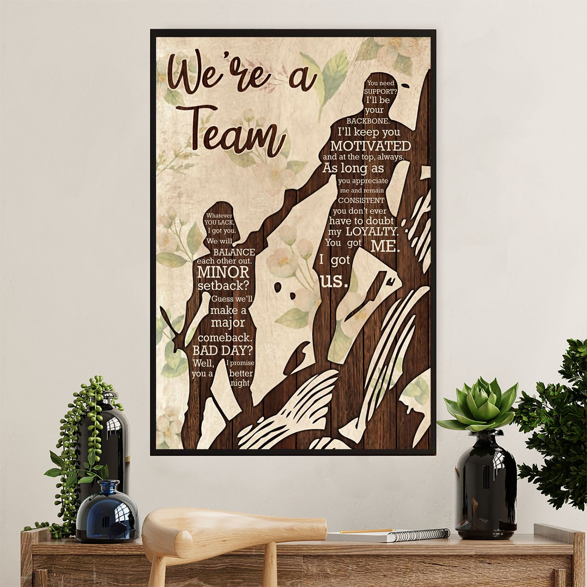 Hiking Canvas Wall Art Prints | Couple Loves - We're A Team | Home Décor Gift for Hiker