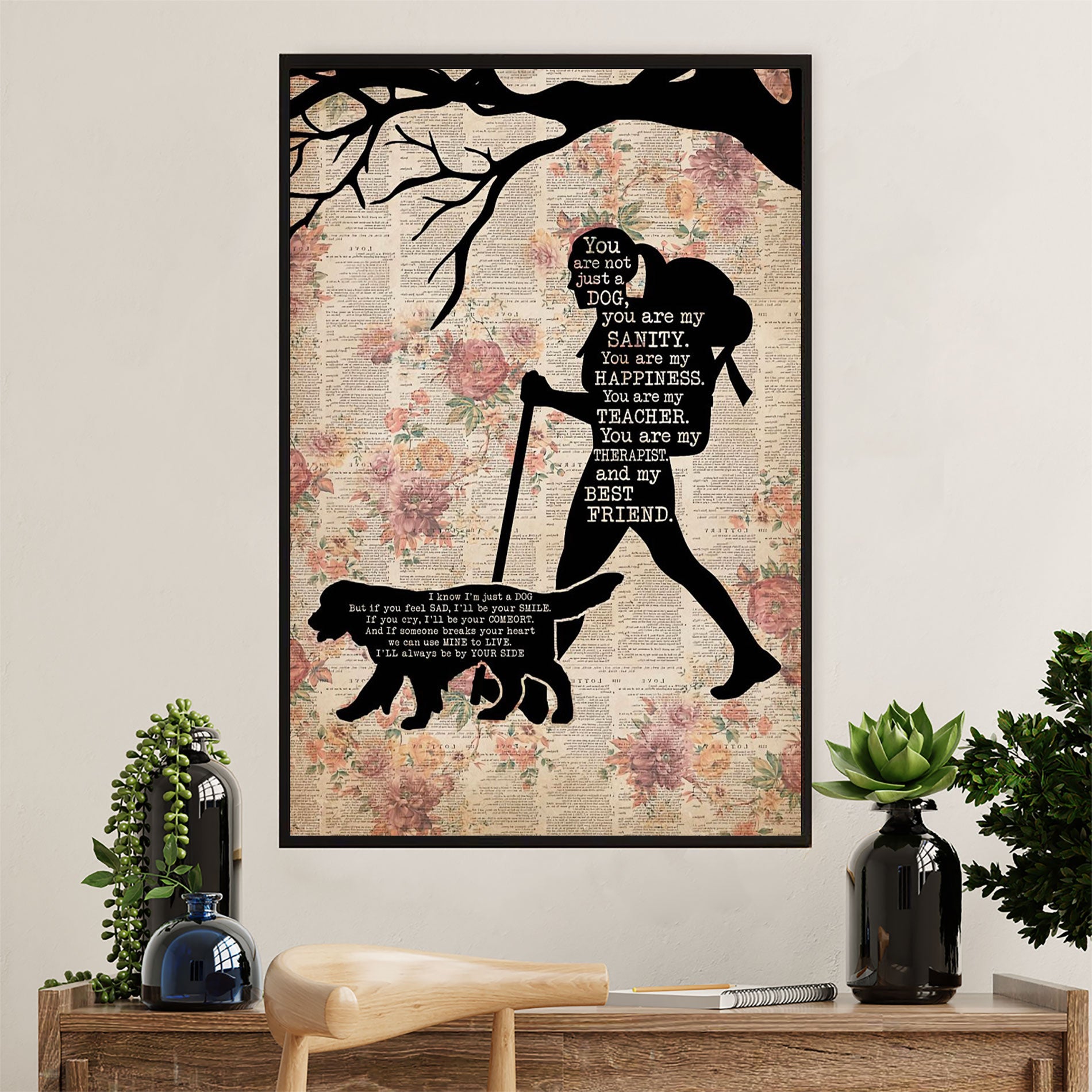 Hiking Poster Prints | Girl Loves Dog & Hiking | Wall Art Gift for Hiker