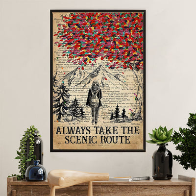 Hiking Poster Prints | Girl Takes The Scenic Route | Wall Art Gift for Hiker