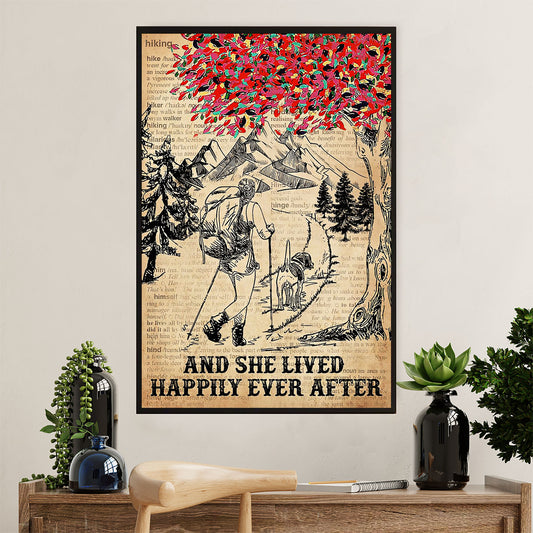 Hiking Poster Prints | She Lived Happily Ever After | Wall Art Gift for Hiker