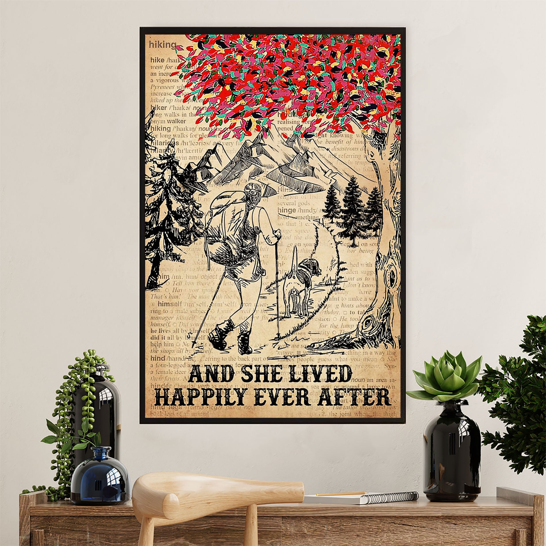 Hiking Canvas Wall Art Prints | She Lived Happily Ever After | Home Décor Gift for Hiker
