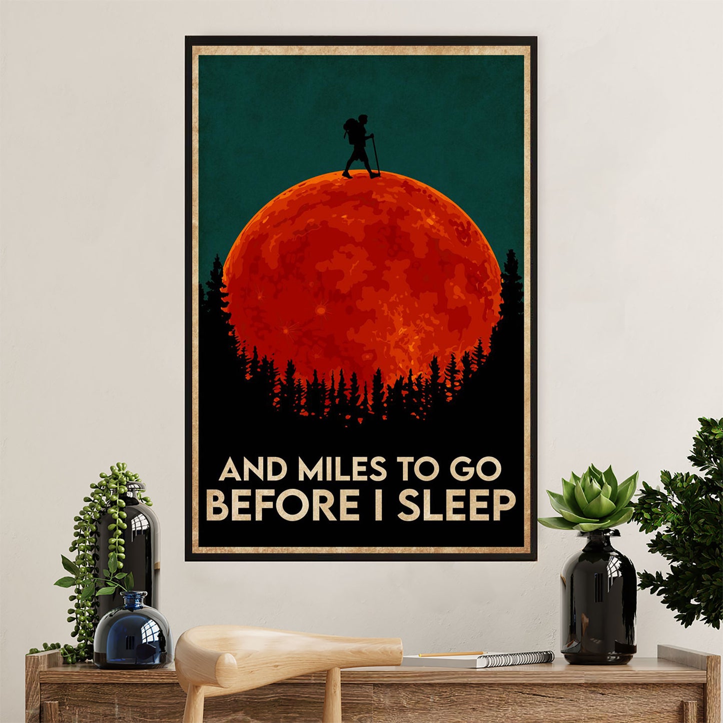 Hiking Canvas Wall Art Prints | Red Moon - Before I Sleep | Home Décor Gift for Hiker