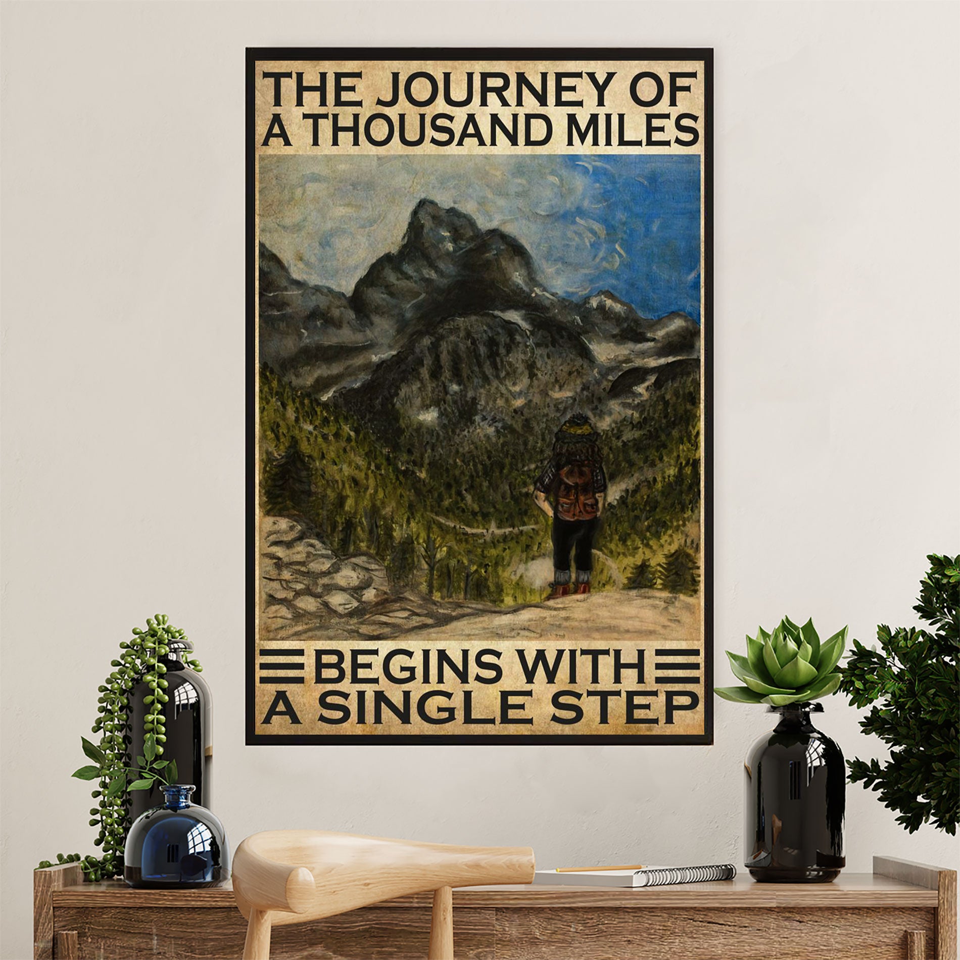 Hiking Canvas Wall Art Prints | Journey Of A Thousand Miles | Home Décor Gift for Hiker